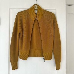 Athleta En Route Full Zip Sweater Cardigan Merino Wool XXS Warm Yellow